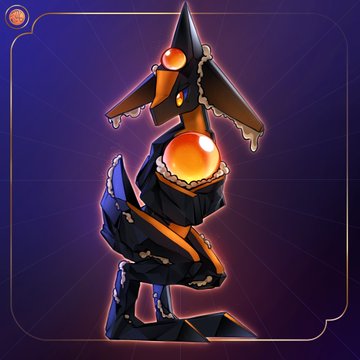 An in-game item icon showing a dark, jagged weapon with a glowing orange orb in the center.