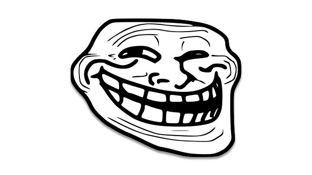 A black and white line drawing of the iconic "Trollface" meme, featuring a wide, mischievous grin. The smug, trolling expression visually reinforces the post's tongue-in-cheek tone, especially the line "Wrong. More pain," as the meme is famously used to mock or taunt others online.