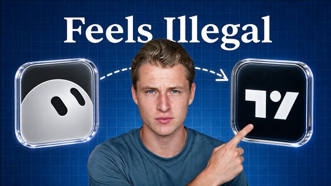 A young man points between two app icons—one resembling the Discord/Grok logo and another labeled "1%"—beneath the text "Feels Illegal," suggesting the post promotes a powerful, possibly unconventional AI trading tool combination.

**Connection to the post:** The image visually teases the "GrokBot + TradingView" trading setup mentioned in the caption, using the provocative "Feels Illegal" headline and a 1% icon to imply an elite, high-performance trading strategy worth watching.