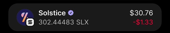 The image shows a successful claim of $30.76 worth of SLX, matching the post's statement. This likely refers to a transaction on Solstice.
