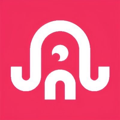 A white logo on a pink/magenta background resembling a stylized creature or abstract letter design.