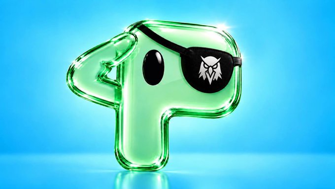 A glossy green number "1" character wearing a black pirate eye patch with an owl emblem, set against a bright blue background. The pirate imagery visually reinforces the post's reference to "$PONLIX Dex is paid," suggesting a bold, swashbuckling confidence in the token's launch.