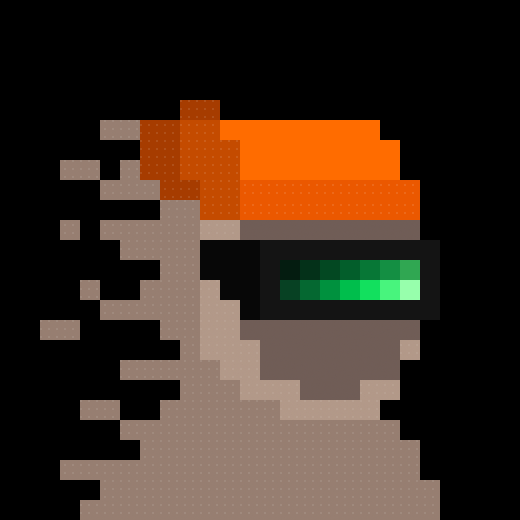 A pixel art side-profile character wears an orange visor-style helmet with a glowing green digital display across the eye area, resembling futuristic tech-inspired gear. The post references "ZM," suggesting the character or aesthetic may relate to that ticker or brand, with the visor design evoking the identity often used by the platform Zoom (ZM).