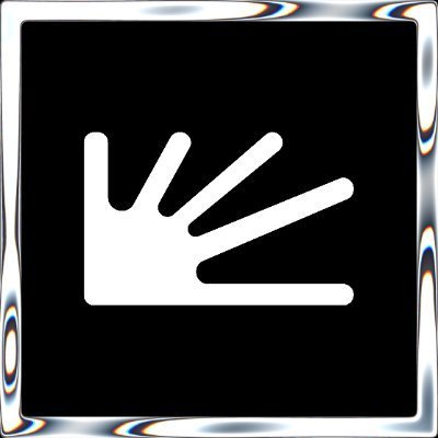 A stylized white hand or fan-shaped logo displayed on a black background with a glossy, iridescent border, suggesting a recent rebranding for a previously covered project. The minimalist hand-with-fingers design likely represents the new visual identity of the crypto or tech project hinted at in the post.