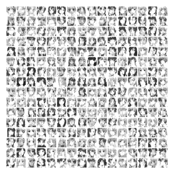 A grid of 256 small black-and-white generative portrait images, each depicting distorted facial features and abstract features arranged in a uniform matrix. The accompanying text describes "Artificial After All" as an algorithmic art concept similar to Autoglyphs, where an Ethereum contract acts as the generative artist itself, producing these glyph-like images inseparably from its code execution.
