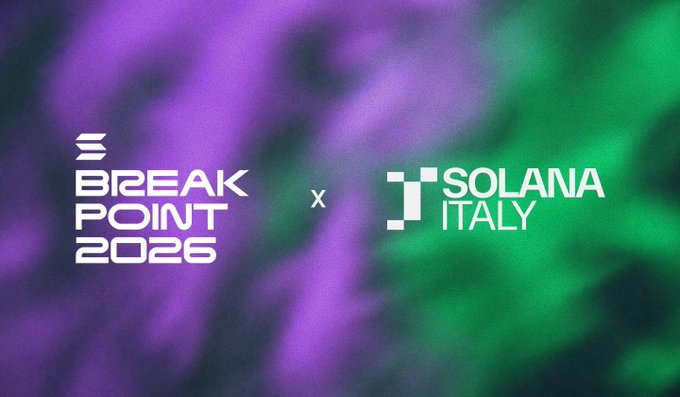 The image features two logos, one green and one purple, placed side by side against each other. The text "BREAK point events" is written below them, indicating that they are promoting an event or gathering related to technology or innovation. The background of the image has a gradient effect with purple and green colors, creating a visually appealing contrast between the two logos.