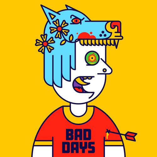 The image features a cartoon-like depiction of a person wearing a red shirt with the words "Bad Days" written across it. The individual has an angry expression on their face, as if they are upset or frustrated about something. There's also a small arrow pointing towards them in the bottom right corner of the image. The background is yellow, which contrasts with the red shirt and adds to the overall visual impact of the scene.
