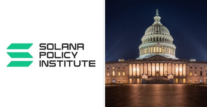 The image shows the "SOLANA POLICY INSTITUTE" logo beside the illuminated U.S. Capitol building at night, visually representing the organization's direct appeal to Congress to pass the CLARITY Act.