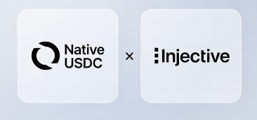 A partnership announcement graphic showing the Native USDC logo paired with the Injective logo, indicating a collaboration between the two projects.
