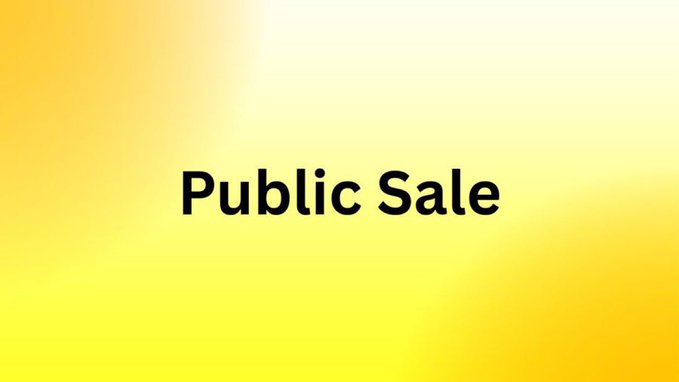A bright yellow gradient slide displays the text "Public Sale" in bold black lettering, introducing the public sale phase of the Draze token presale currently offered at 0.00000005 ETH on Base Mainnet at presale.draze.network.