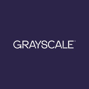 The word "GRAYSCALE" appears in white text on a dark navy blue background.