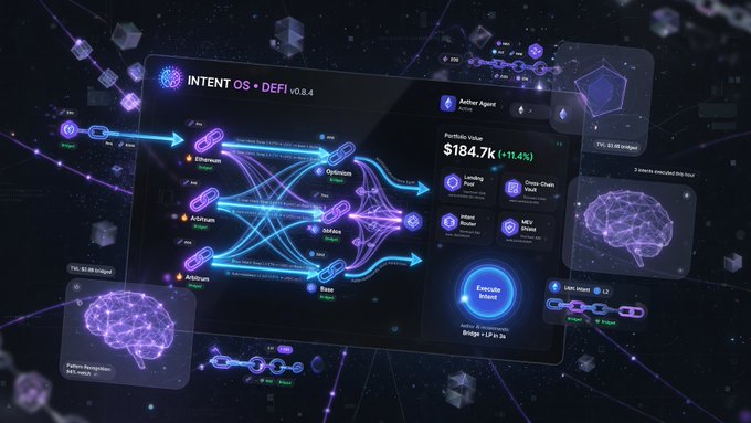 The image features a computer screen displaying an AI-powered network that uses blockchain technology for data analysis, decision making, and trading purposes. The network is designed to be smart and efficient, with various elements such as chains, blocks, and icons representing different aspects of the system. The post about this AI-powered network highlights its capabilities in terms of intelligence, efficiency, and cost-effectiveness.
