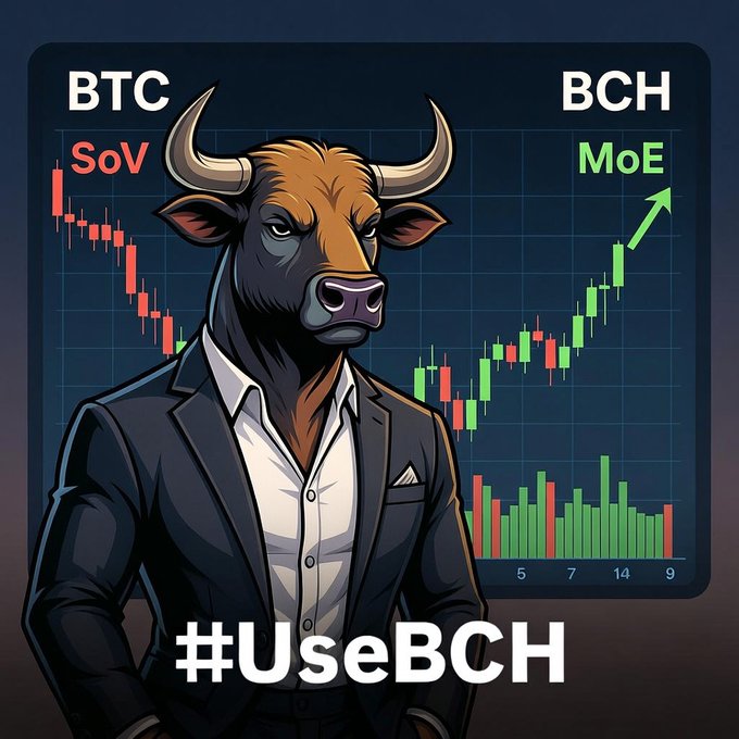 The image features a cartoon bull dressed in a suit, standing next to a graph that shows the price of Bitcoin and another cryptocurrency called BCH. The bull has horns and is wearing a tie, giving him an air of authority or dominance. The graph displays two lines - one representing Bitcoin prices and the other for BCH prices. There are arrows pointing upwards on both lines, indicating the upward trend in these cryptocurrencies' values over time.