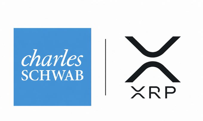 The image features a logo that combines two companies' names - Charles Schwab and Ripple XRP. The text "Charles Schwab" is written above the company's name, while "XRP" is below it. This logo represents the collaboration between these two companies in the crypto space. The post also mentions that XRP is now available for 24/7 trading through Charles Schwab, indicating a partnership to provide financial services related to cryptocurrency exchanges and trading platforms.

The image focuses on the company logos and their connection to the crypto market, highlighting the potential growth of Wall Street access to XRP exposure.
