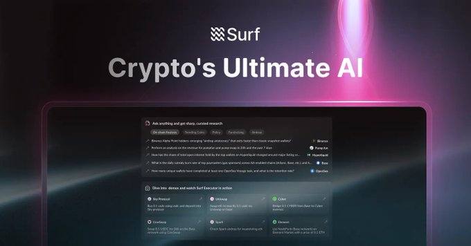 In the image, there is a computer monitor showing the interface of a cryptocurrency trading application. The display features an abundance of text providing information about crypto analysis tools available within the platform. The caption of the image reads, "Alan bỏ hẳn ChatGPT kể từ khi chuyển Sang dùng @SurfAI cho crypto Nếu ae chưa biết Surf là gì, thì đây là một AI để research crypto như GPT hay Grok, nó giúp ae check khá". This information is relevant to the post about the ultimate AI in cryptocurrency trading, as it highlights the various features and tools available for analyzing and investing in digital currencies.