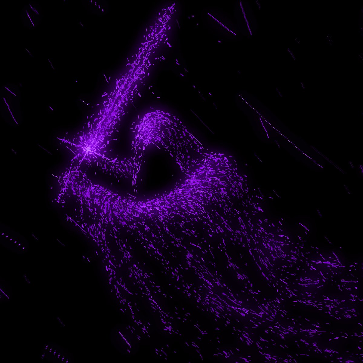 The image shows a purple figure with a sword, possibly a fairy or a magical being, flying through the air against a black background. The sword appears to be glowing from above, creating an ethereal effect as it cuts through the darkness. The image also contains text that reads "7 hours remaining. 1/1. Current bid: 0.15 ETH. YUDHO". This suggests that there is still some time left before the event ends and the bidding process concludes.