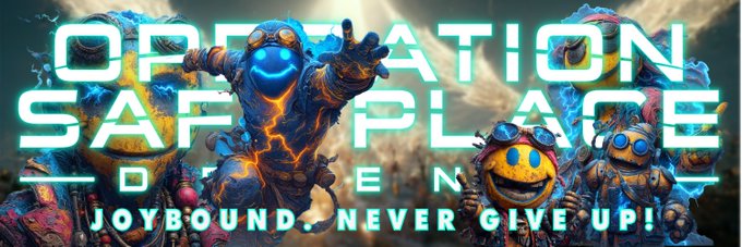 A game banner featuring stylized character illustrations with the text 'OPERATION SAFE PLACE JOYBOUND, NEVER GIVE UP!'.