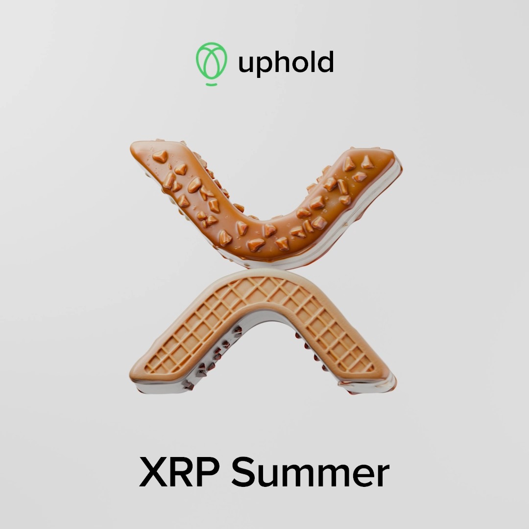 The image features the Uphold logo at the top, with two ice cream sandwiches arranged to form the XRP logo in the center, and "XRP Summer" text at the bottom, playfully visualizing the "XRP Summer is served" message as a delicious frozen treat.