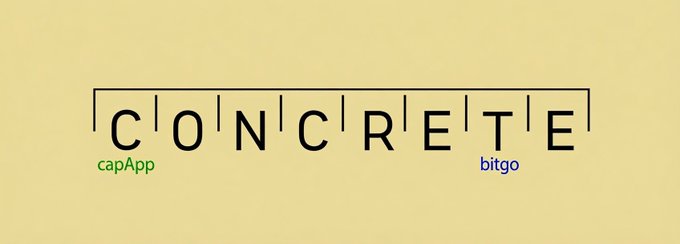 The image features a gray background with the words "concrete" written in black letters, followed by a green line of text that reads "2 days left. 2 collabs loading. Moon mission activated DeFi infra future: secured." The image is related to the post because it contains information about a project called "Concrete @ Concrete XYZ @ CapApp @ BitGo LFG".