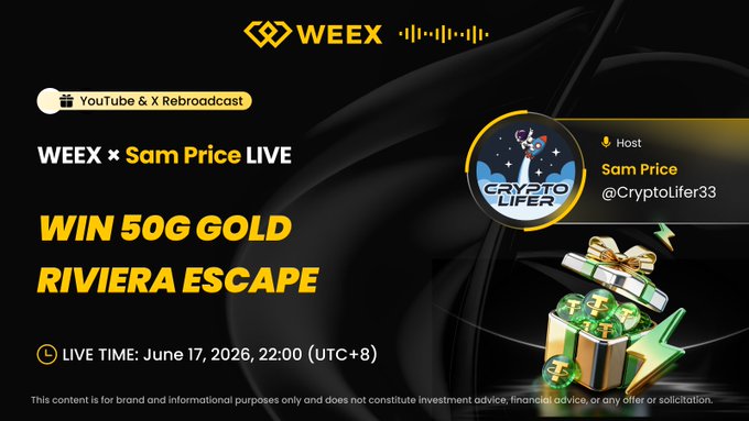 The image features a poster for a crypto trading event, advertising a "French Riviera Escape" challenge and a chance to win 50g gold. The poster includes a list of prizes such as luxury vacations, free trips, and other cash rewards. There is a hashtag (# CryptoliveLifer33) displayed on the poster, which might be related to the crypto trading event or could indicate a social media trend around the post.