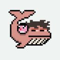 A small pixel art sprite of a brown and pink creature with a wide open mouth on a solid gray background.
