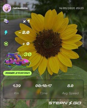The image features a screenshot of a fitness tracking app, which displays information about users' activity levels, including their current step count, speed, and distance traveled. The screenshot also contains an illustration of a flower, with text around it indicating that the user has just taken one step during a jog or run on the app. There is another piece of text beneath this image suggesting that the user's step count was recorded as 1,300 steps.