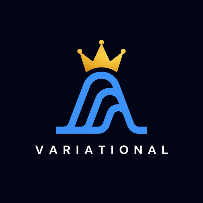 A logo featuring a stylized blue "A" topped with a golden crown above the text "VARIATIONAL" on a dark background. The image represents the $VAR token brand, which the post predicts could surge to $30–60 if the market remains bullish alongside other tokens like $BTC, $HYPE, $LIT, and $EXT.