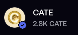 A digital coin icon for "CATE" displayed alongside its token name and market cap of "2.8K CATE," referencing the post's joke about the token's low market capitalization being influenced by a small $50 contribution.