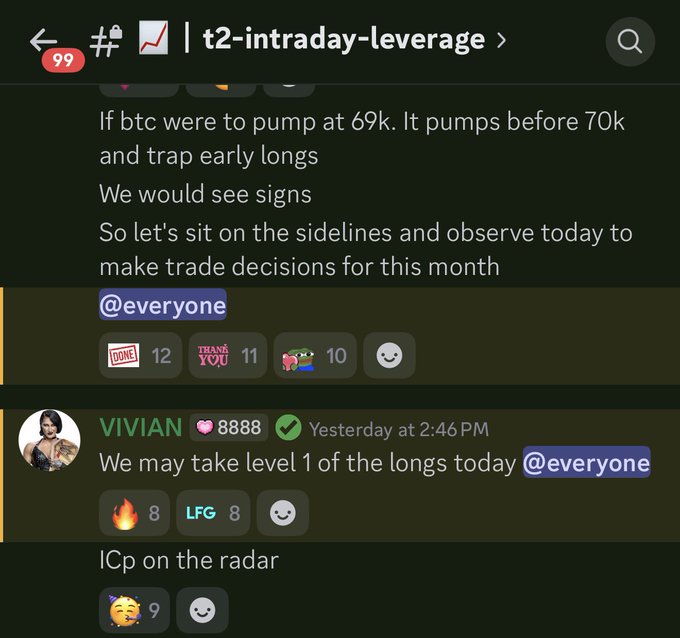 In the image, there are two posts displayed side by side on a screen with the text of one post appearing larger than the other. The content of these posts seems to be related to trading or investing, as evidenced by the references to a pump before bitcoin occurred and the quote from @Everyone regarding trade decisions for this particular month.