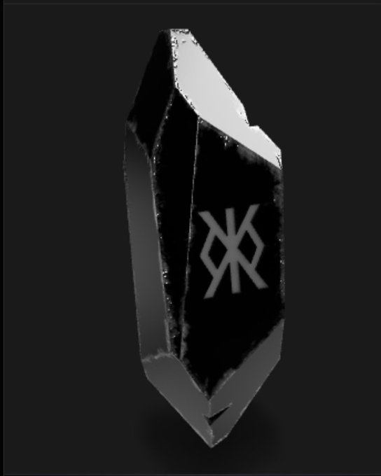A glossy black coffin-shaped stone etched with a stylized "X" or rune-like symbol evokes a dark, ominous crypto aesthetic, visually tying into the post's claim that the $DOG token will drive ordinals to a "parabolic" rise—suggesting a bold, perhaps funeral-like transformation of the market.