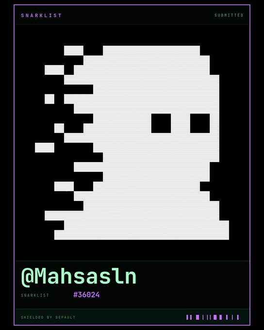 A digital 'SNARKLIST' entry displaying a pixelated ghost-like figure, credited to '@Mahsas7n' as submission #36024.
