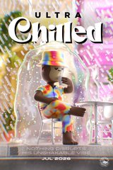An 'Ultra Chilled' beverage can featuring a cartoon figurine sitting in a chair, with text mentioning 'Hollywood' and 'JUL 2022'.