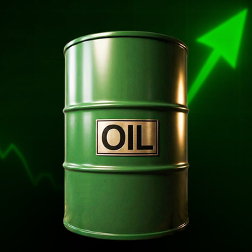 A green oil barrel labeled "OIL" is shown next to a green upward-trending arrow, symbolizing the strong rally in WTI crude oil, which the post highlights as the best-performing major asset of 2026 with a +45.6% gain.