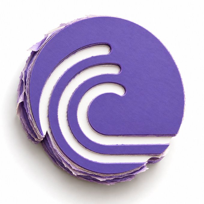 A stack of purple circular cutouts with wave-like grooves resembles sliced bread, cleverly visualizing the post's message about breaking things apart ("GM" — good morning) to make sharing easier.