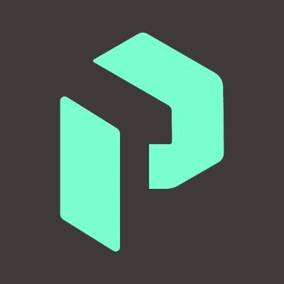 Simple green geometric logo resembling the letter 'P' on a dark background.
