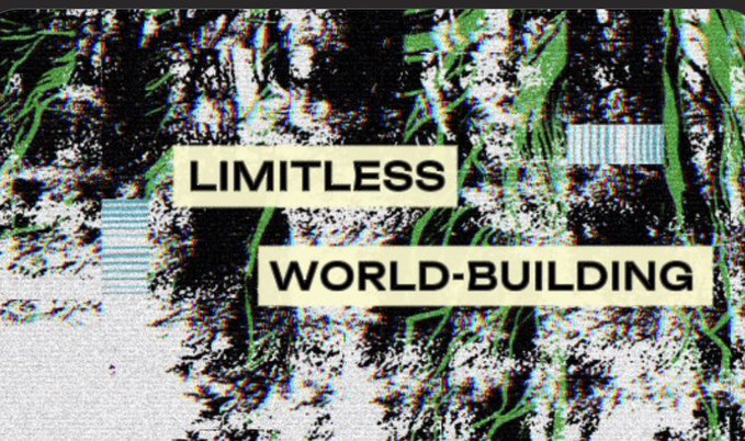 The image features a poster with the text "Limitless World-Building" written above a picture of trees, giving the impression that the poster promotes a world where anything is possible. The phrase "Yes, I have been accumulating points on Canopy" suggests that the poster might be related to an online game or platform called Canopy Network, which allows users to build their own virtual worlds and explore them with others.