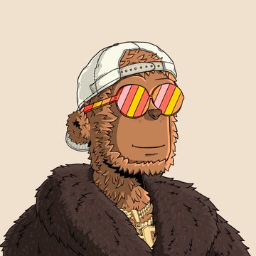 A digital illustration of a brown bear wearing a white cap, red and yellow striped sunglasses, a gold chain, and a black fur coat.