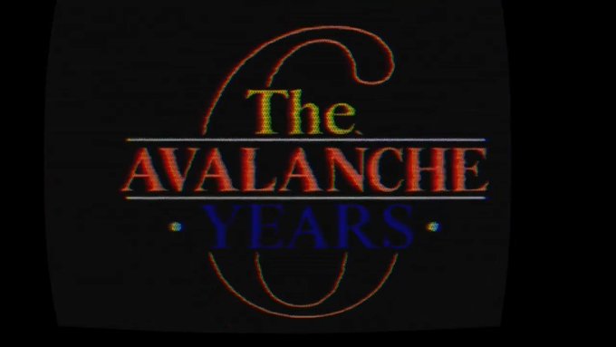 A title card reads 'The AVALANCHE YEARS' in stylized, colorful retro-looking lettering on a dark background.