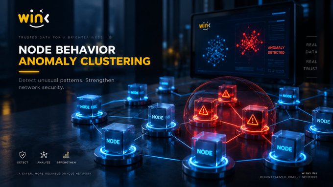 A promotional graphic for 'wink' advertising 'Node Behavior Anomaly Clustering' with the tagline 'Trusted Data For A Brighter Web' and 'Decentralized Oracle Network'.