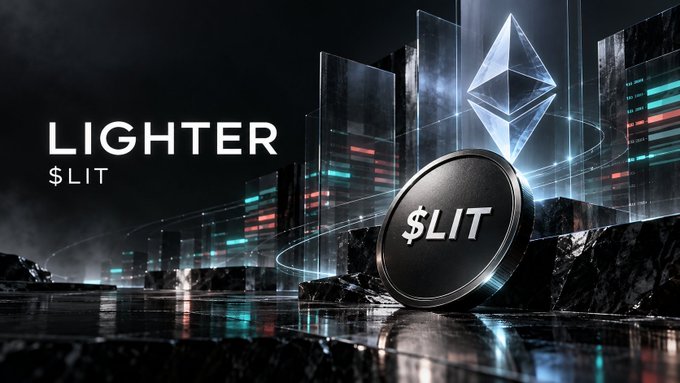 A promotional image for "Lighter $LIT" featuring the project's logo and coin against a futuristic dark background with an Ethereum diamond symbol and glowing data streams, visually reinforcing its identity as an Ethereum-based trading platform.