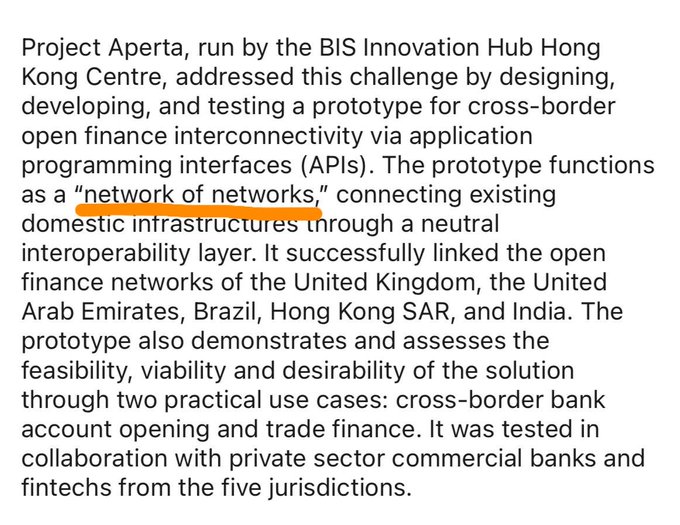 The image shows a white background with black text that reads "Project Aperta, run by the BIS Innovation Hub Hong Kong Centre, addressed this challenge by developing, testing and implementing a prototype for cross-border application development". The text is in orange and is highlighted, making it stand out against the white background.

The image also contains two other texts: one that says "Project Aperta" and another that says "run by the BIS Innovation Hub Hong Kong Centre", which are related to the main focus of the image - the project Aperta.