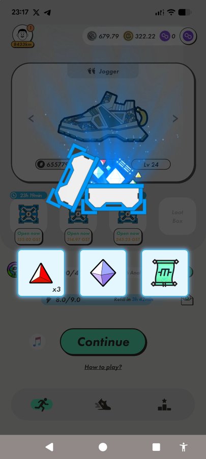 The image shows a phone screen with an app icon displayed that has a blue shoe on it. Below the shoe icon are three buttons labeled "Jogger", "Jog", and "Jogger" which appear to be part of a game or puzzle. The background of the image is white, making the blue shoe stand out prominently.