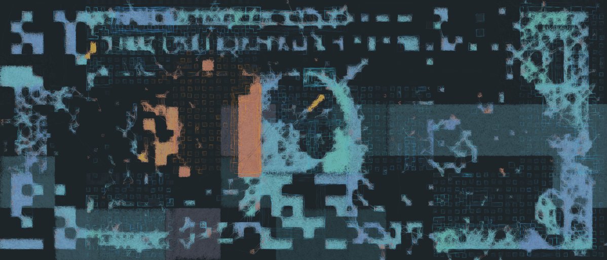 This image depicts a creative design made up of square and rectangular shapes painted in shades of blue, green, orange, and brown. The colors and arrangement of the shapes are not typical of a traditional painting or drawing, suggesting that this might be an advertisement for an art piece rather than just a regular artwork. The post also mentions setting the price at $1.