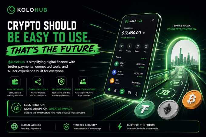 The image features a cell phone with an advertisement for crypto services. The main focus of the ad is to emphasize the importance of ease-of-use when dealing with cryptocurrencies, as this can significantly impact user behavior. The text in the image reads "Crypto should be easy to use. That's the future", which highlights the idea that a user-friendly interface and intuitive design are crucial for attracting and retaining users in the crypto space.