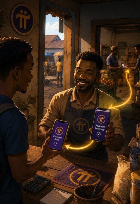 A digital illustration shows a smiling shopkeeper in an apron holding a smartphone displaying 'Payment Received' while a customer also holds a phone showing 'Payment Sent', with glowing yellow arrows depicting a mobile payment transaction.