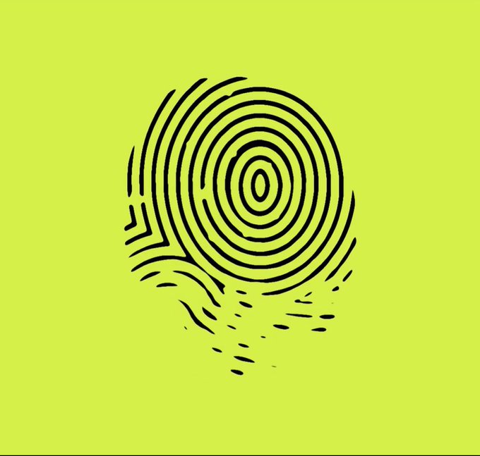 A minimalist line drawing of a tree stump's growth rings on a solid olive-green background.