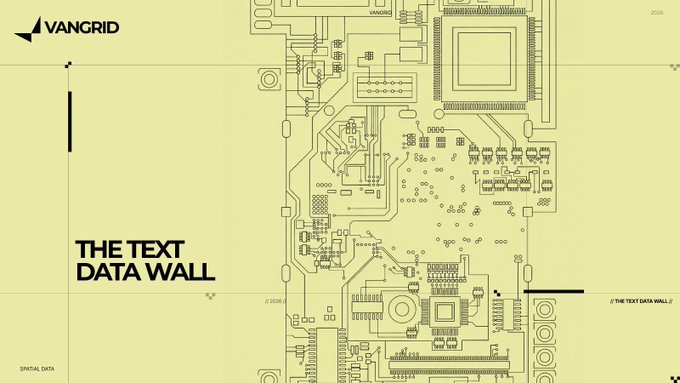 A yellow graphic design labeled 'VANGRID' and 'THE TEXT DATA WALL' displays a detailed circuit board schematic with various electronic components.