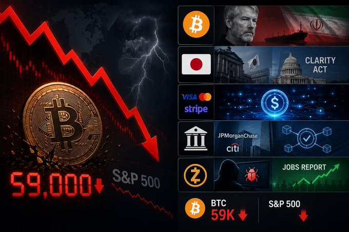 In the image, there are two prominent posters side by side which seem to be related to Bitcoin or cryptocurrency news. The left poster displays a downward-trending graph with the word "BTC" at the bottom, while the right poster shows a person holding a key against a Bitcoin symbol. Both posters suggest an upcoming change in Bitcoins' value as they indicate the potential decrease of $72,000 per Bitcoin by the end of this week. These signs might be interpreted as warning people to act quickly and potentially sell their Bitcoins before losing their investment.