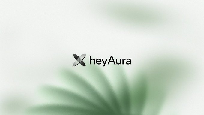 The image features a logo for a company named Hey Aura. The logo consists of a stylized "X" surrounded by a green leafy design. The text "hey Aura" is written below the logo, indicating that this is the name of the company. The background of the image is white with a green leafy pattern, which adds to the overall aesthetic and branding of the company.