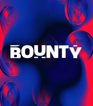 Stylized 'BOUNTY' logo graphic featuring circular coin-like emblems arranged in a red and blue gradient design.